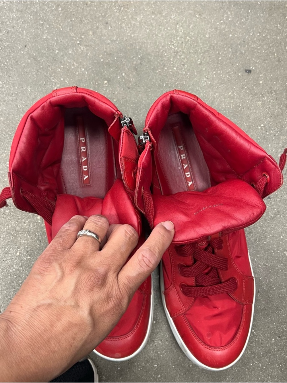 Prada Red High-Top Sneakers with White Soles - Picture 2 of 10